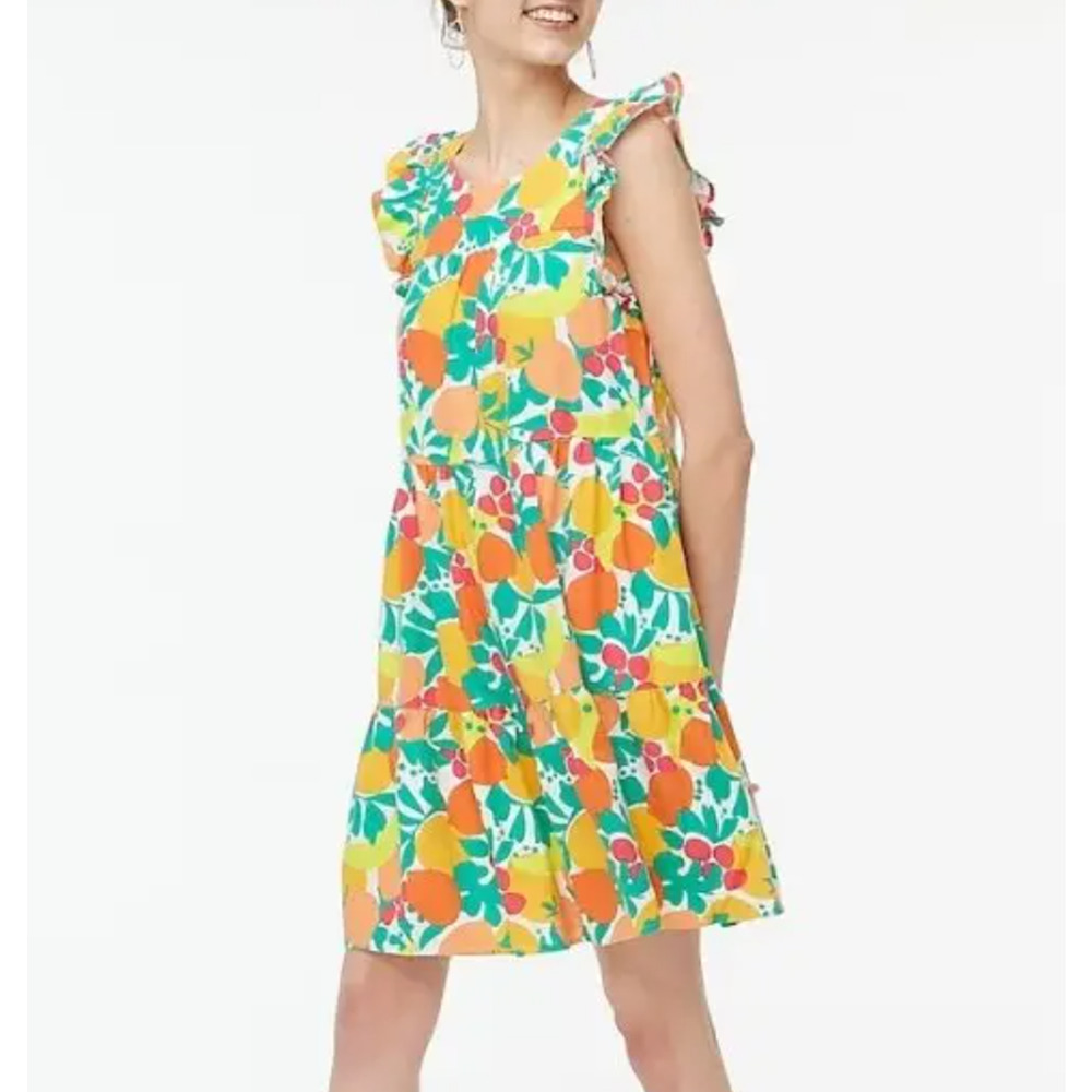 NWT J Crew Linen Fruit Shift Dress Size 4 Abstract Maximalist Retro Resort Play